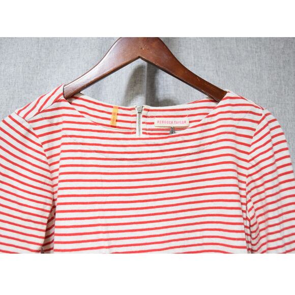 Rebecca Taylor Red & White Striped Peplum Top with Elbow Patches – Size Small - Picture 2 of 3